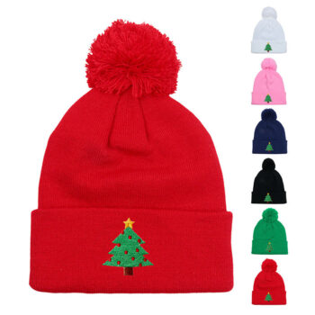 Wholesale Stock Unisex Christmas Beanies Hats Winter Knitted Pom Pom Beanies Cap with Custom Logo Embroidery
