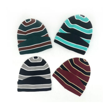 Wholesale Designer Fashion Unisex Winter Warm Skully Knitted Striped Beanie Cap Hat