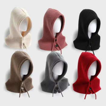 Custom Logo Manufacturer Covered Neck Drawstring Hats Winter Knitted Balaclava