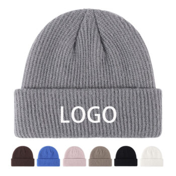 Wholesale Unisex Plain Polyester Knit Beanie Hats Custom Logo Printing Sports Winter Knitted Cuffed Beanie Cap for Men Women
