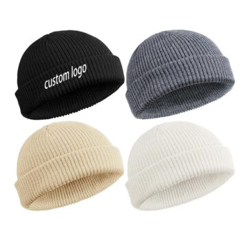 Wholesale Unisex Trawler Beanie Watch Short Cuff Knit Hat Roll up Edge Skullcap Fisherman Beanies Skull Cap with Custom Logo