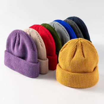 Wholesale Unisex Short Cuff Knit Hat Trawler Beanie Roll Up Edge Skull Cap Fisherman Beanies with Custom Logo Embroidery