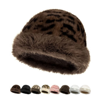 Wholesale Thickened Leopard Print Beanie Y2k Hat Cheetah Faux Fur Beanies Fuzzy Hats Plush Bucket Hat