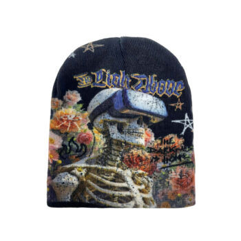 OEM Design Jacquard Cuffless Winter Knitted Hat Y2k All Over Printed Graphic Sublimation No Cuff Fashion Knit Beanie Cap