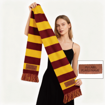 Customizable Knit Embroidered Scarf with Leather Logo Tags at Both Ends Magical Jacquard Striped Fringe Scarf