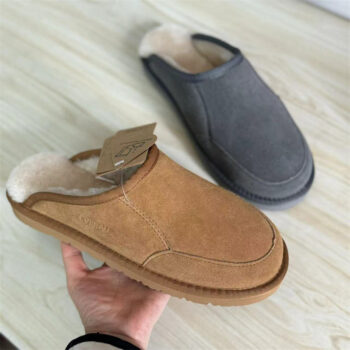 Australian Sheepskin Genuine Leather One-Piece Indoor Men's Slippers Toe Box Thick Bottom Soft Sole Non-Slip Winter Warm Baotou